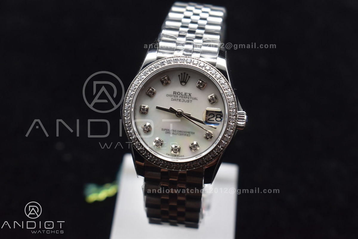 DateJust 31 Ladies 278289 WF 316L Steel White Dial Fluted Bezel On President Syle Bracelet